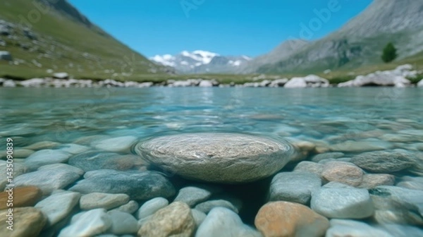 Obraz Crystal-clear alpine lake with submerged stone