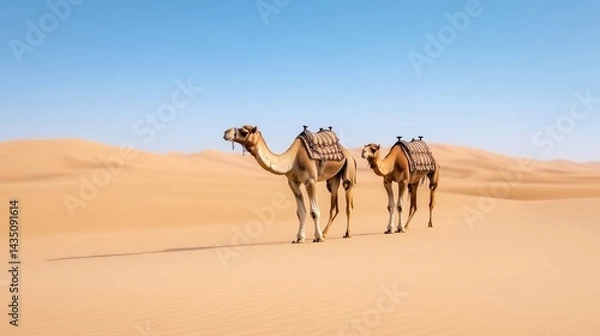 Obraz Two camels traverse the desert sands