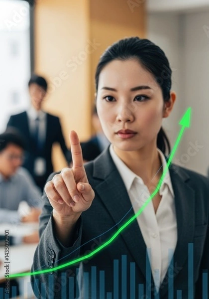 Obraz 上昇チャートを指し示す女性（ai生成画像）