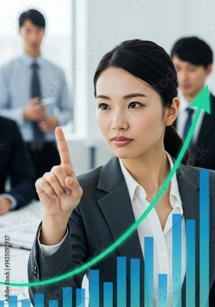 Obraz 上昇チャートを指し示す女性（ai生成画像）