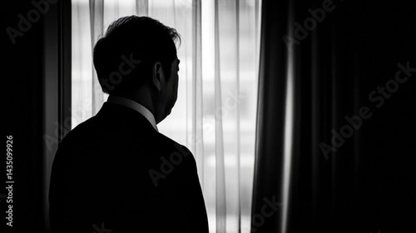 Obraz 窓越しに未来を見つめるリーダー（ai生成画像）