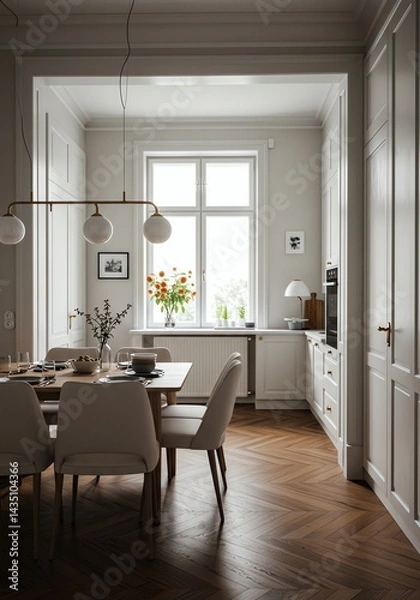 Fototapeta Dining Room Interior with Table Setting and Natural Light