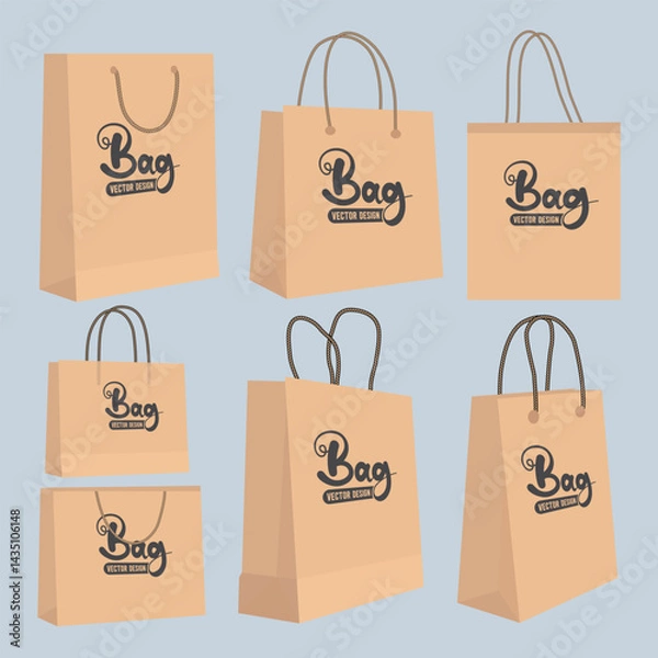 Fototapeta Collections of  eco friendly shopping bag vector mock up design. A set of multicolor shopping bag arts and illustrations for grocery and supermarket business. Fashionable modern bags design.