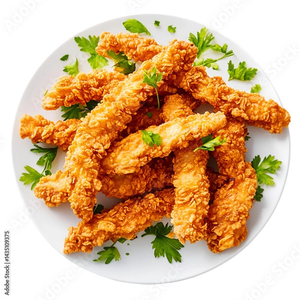 Fototapeta Crispy Chicken Strips thin sliced breaded crispy placed on a wooden
