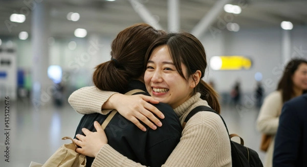 Obraz 空港で友人と抱き合う女性（ai生成画像）
