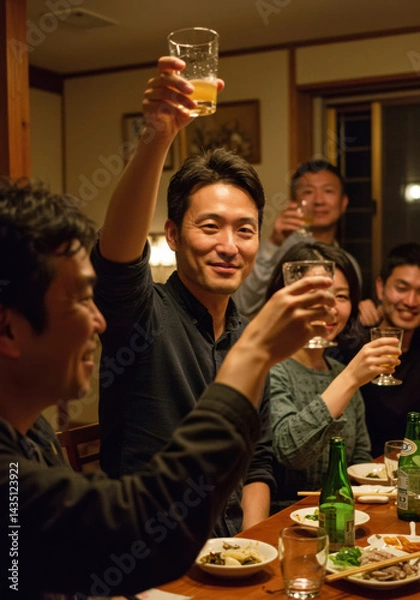 Obraz ホームパーティーで乾杯する男性（ai生成画像）