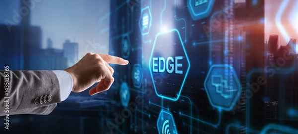 Fototapeta Edge computing. IT technology icon on virtual screen