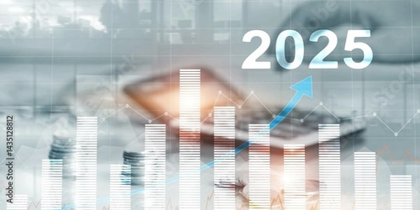Fototapeta Financial background, economic growth 2025. Abstract background. Mixed Media