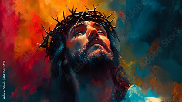 Fototapeta A painting of Jesus Christ with a crown of thorns on his head