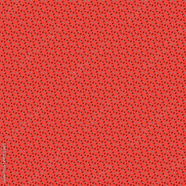 Fototapeta Simple small abstract geometric mosaic diagonal pattern Bright blue and dark chocolate brown triangles and diamonds on red background