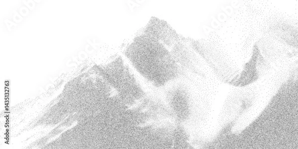 Fototapeta Dusty mountain shape formed by soft stippling and scattered grain. Monochrome texture in abstract natural silhouette. Vector illustration