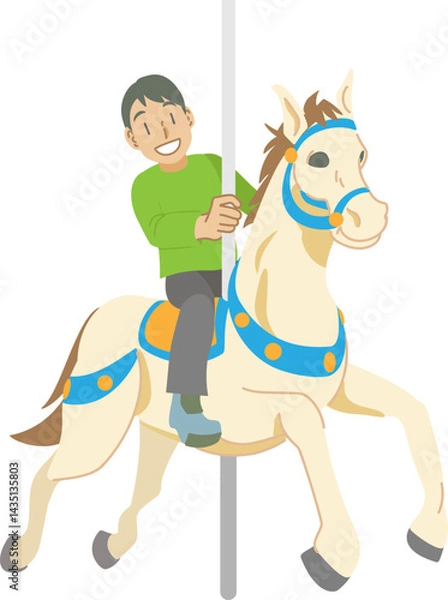 Fototapeta メリーゴーランドに乗った少年