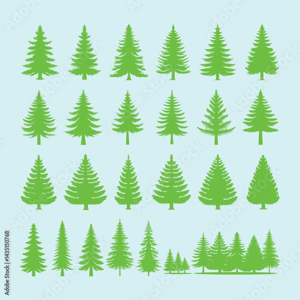 Fototapeta Bundle of tree leaf icons in flat style. Collection of green leaves with brunch. Environment, nature eco sign. Organic, green product, nature element vector illustration for graphic design. 
