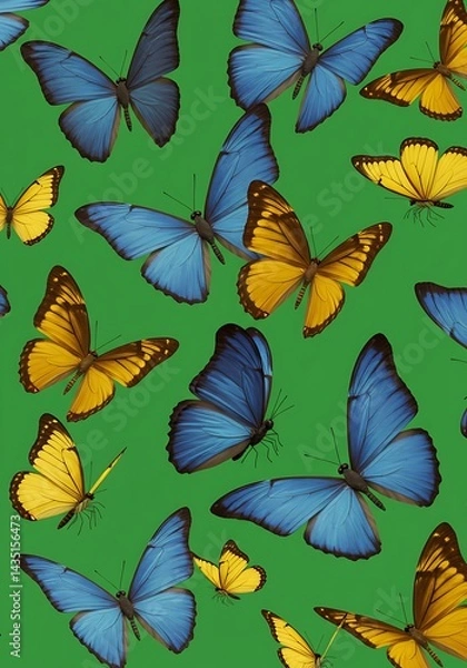Fototapeta Emerald Flutter: Blue & Gold AI Generated