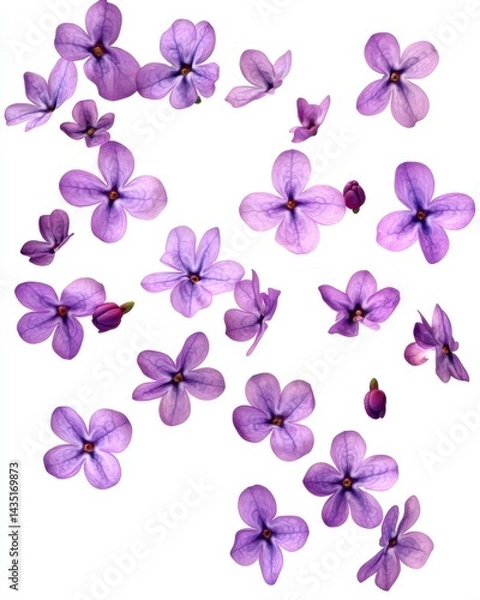 Obraz Floating Purple Lilac Blossoms on White Background