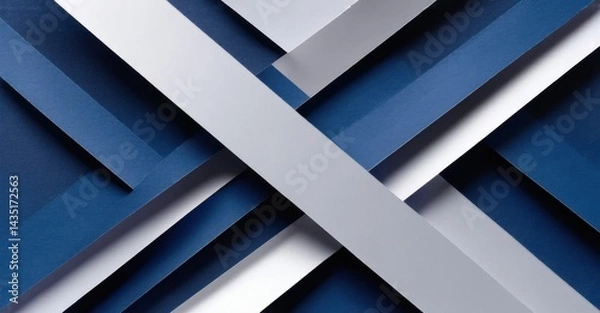Fototapeta Paper cutout of intersecting sharp lines forming abstract symbol deep navy and bright silver symbolizing modernity and sharpness