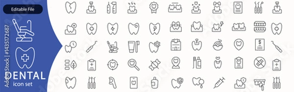 Obraz Dental thin line icons set. Tooth icon. Dentist, Dental, Tooth editable stroke icons collection. Vector illustration