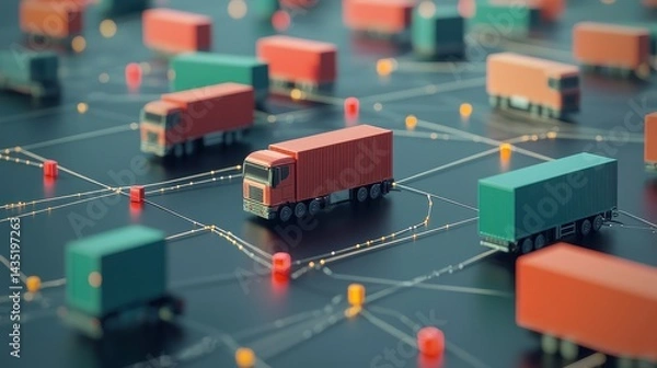 Obraz Logistics network flat design side view global supply chain theme 3D render Complementary Color Scheme