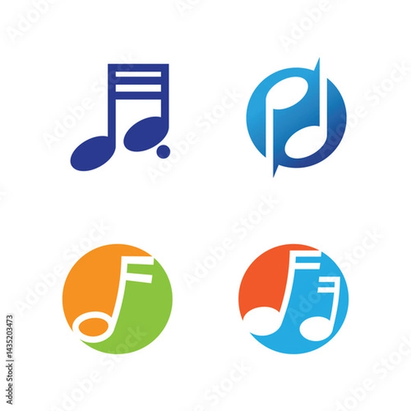 Fototapeta colorful musical notes on a white background