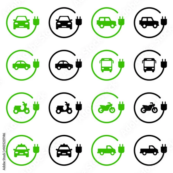 Obraz Car charging point icon png. Electric plug symbol. Electricity sign. Green energy vector illustration. Wire with plug and lightning bolt pictogram. Phone charge technology concept