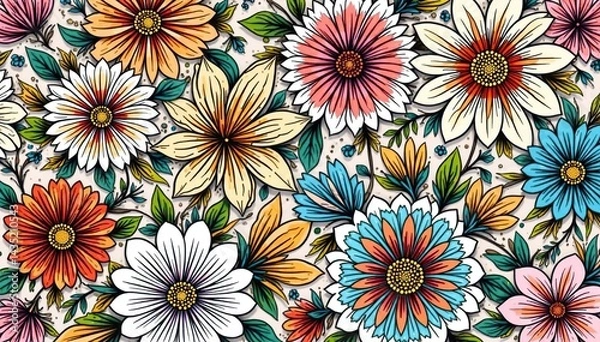 Fototapeta Intricate line art floral pattern, perfect for modern designs , graphic, line