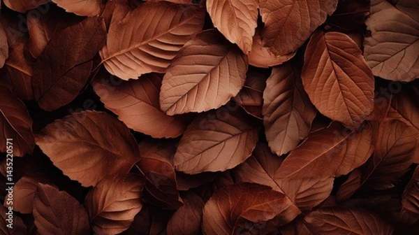 Fototapeta Background from leaves close-up in Color of the year, 2025, mocha mousse,. Color of the year
