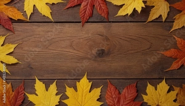 Fototapeta Top view frame with colourful leaves and copy-space
1
