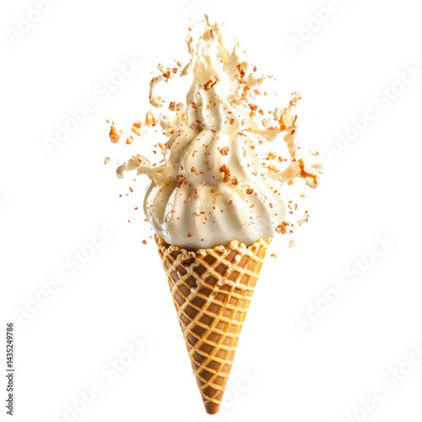 Fototapeta waffle cone with vanilla ice cream spreading out isolated on transparent background