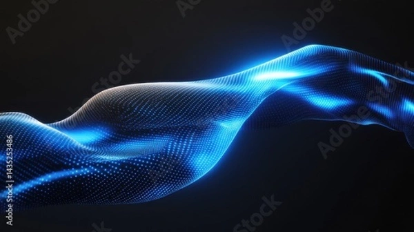 Fototapeta Glowing blue digital waves moving across a dark and white background representing the dynamic flow of futuristic technology and data