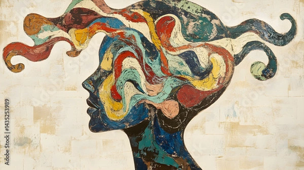 Fototapeta Abstract Human Head with Colorful Swirling Patterns Representing Thoughts and Emotions