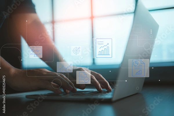 Obraz Modern business operations integrating data visualization and performance tracking through digital tools.