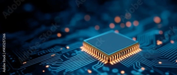 Fototapeta Close-up of Modern Electronic Circuit Board with Processor Chip