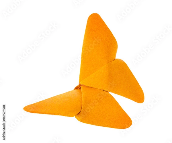 Fototapeta Orange butterfly of origami, isolated on white background. Stock