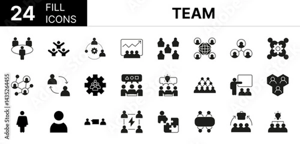Obraz Collection of 24 team line icons featuring editable strokes. These outline icons depict various modes of team, teamwork, icon, association, collaboration, business, community, communication, businessm