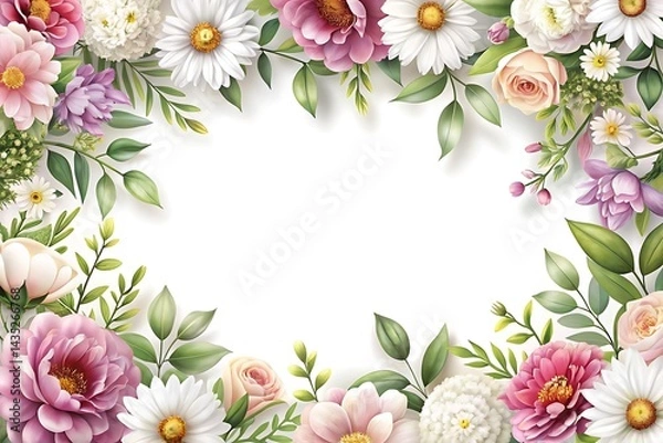 Fototapeta White background with a flowery border. Vector. Illustration. Graphics. Design