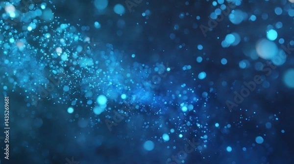 Fototapeta Stunning blue abstract background featuring glowing particles creating a dreamy and ethereal atmosphere.