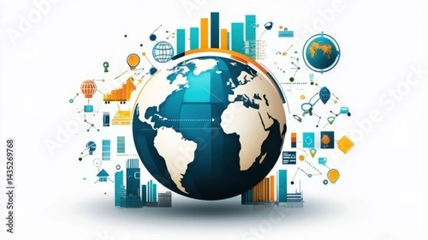 Fototapeta 3D earth graphic symbolizing global trade, vector illustration.