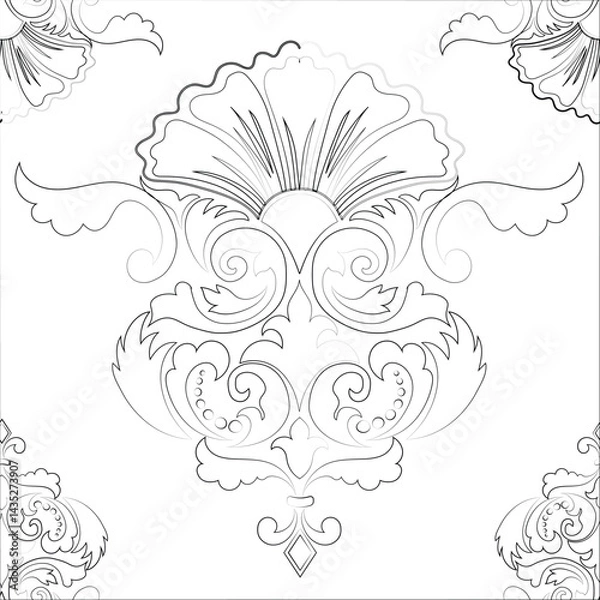Fototapeta Vector illustration of Abstract Seamless pattern, classic flowers and leaves