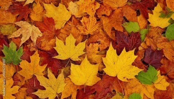 Obraz Closeup of autumn leaves in vibrant red yellow and orange hues
1