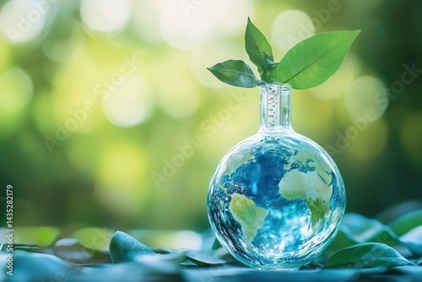Fototapeta A glass globe with a leaf on top of it