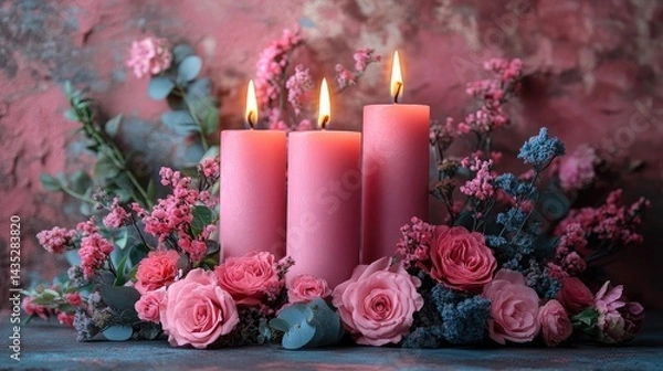 Obraz Pink candles surrounded by flowers