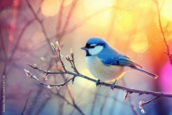 Fototapeta vibrant color picture of bird on the tree animal in nature natural colorful background
