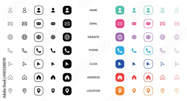 Fototapeta Collection of business card icons in various styles