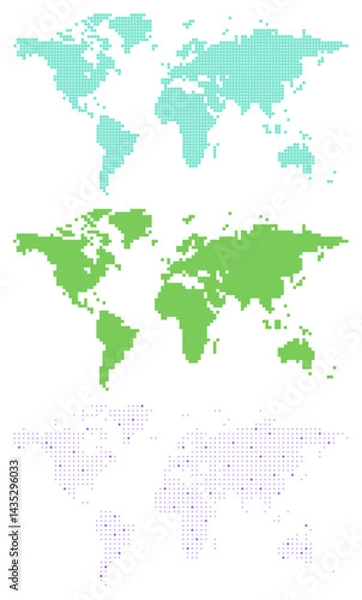 Fototapeta 별 픽셀 원형 도트 모자이크 표현 세계지도