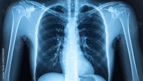 Fototapeta X-ray photo of chest scan in hospital laboratory.