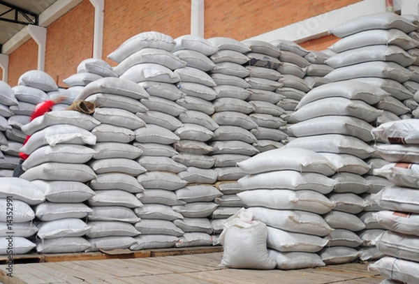 Obraz Food sacks in a warehouse.