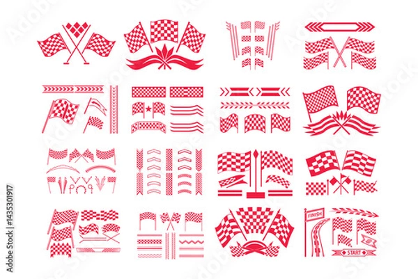 Fototapeta Racing Stripe Vector Set with Checkered Flags, Speed Lines & Motorsport Graphics.
