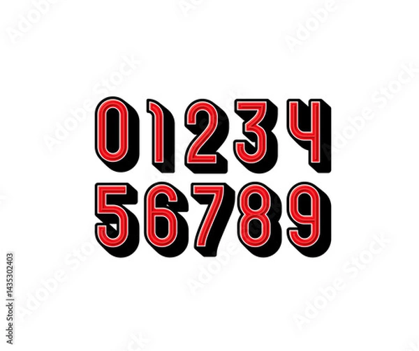 Fototapeta Kids numbers set made 3D style, red numerals 0 to 9, vector illustration 10EPS