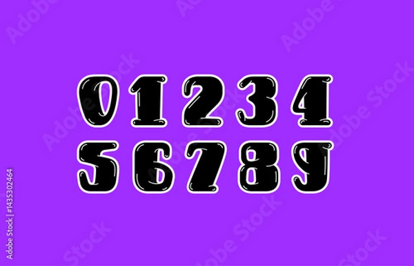 Obraz Black rounded numbers, kids numerals 0 to 9 made in art style, vector illustration 10EPS