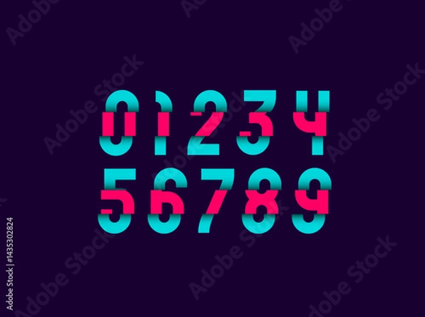 Obraz Damaged number, broken numerals set made cut effect, vector illustration 10EPS